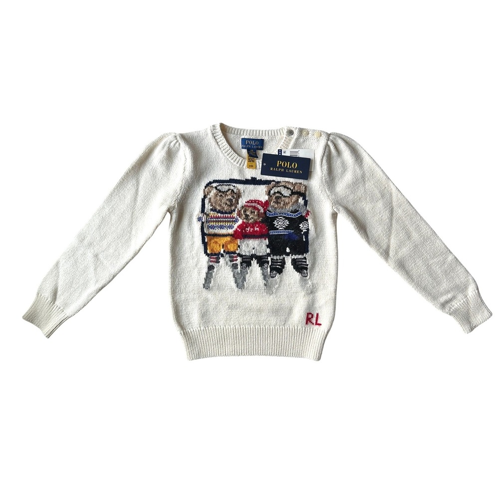 NWT Polo Ralph Lauren Girls Polo Bear Ski Lift Knit Sweater Cream 6X - Picture 8 of 14